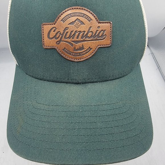 Columbia Green White Hat Cap Adults Large XL Leather Patch Logo Casual Comfort - Picture 5 of 9